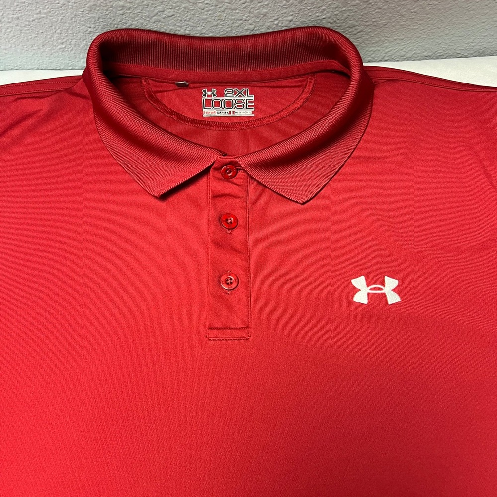 Under Armour HeatGear Golf Athleisure Polo Shirt Performance Loose Fit Red 2XL